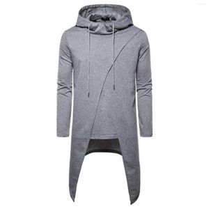 Erkek Hoodies Düzensiz Kapüşonlu Külot Sweatshirt Düz Renk Orta Uzunluk Ceket Giysileri Erkekler Moda Drawstrings Katlar Sonbahar