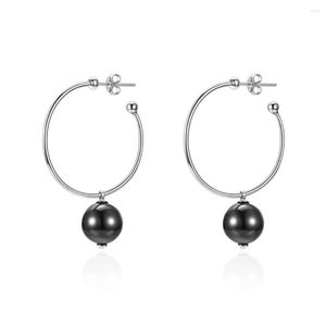 Dangle Earrings Exquisite 925 Sterling Silver Drop Lady Round Circle Hoop Shell Pearl S925 Studded Women Party