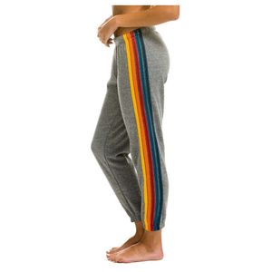 Pantaloni da donna con cappuccio da donna con cappuccio da donna con cappuccio di oversize arcobaleno a strisce lunghe pavona