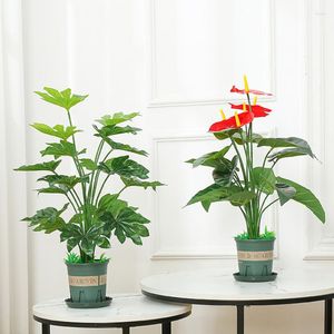 Flores decorativas plástico decorações de casa verde plantadores plantas artificiais Folhas de tartaruga faux bonsai panela vegetação em vaso realista
