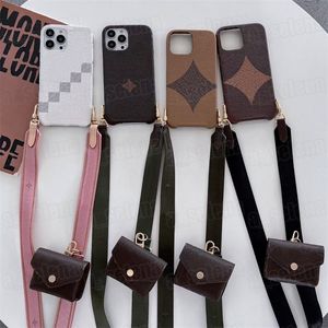 Designer -Mode -Handy -Hüllen für iPhone 13 12 11 Pro Max PU Leder Cross Body Coin Tasche Schutzhülle mit Kopfhörerbeutel