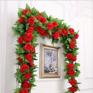 Dekoratif çiçek çelenkler 250cmlot ipek güller sarmaşık asma ev düğün için yeşil yapraklar ile sahte yaprak diy asma çelenk yapay çiçekler 230823