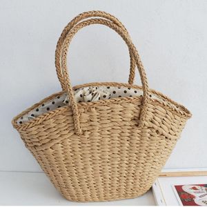 Storage Bags Straw Bag Shell Version Of Silk Scarf Hand-woven Fashionbag Women's Garden Mori One-shoulder Carrying Basket