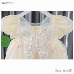 Flickans klänningar Girl Kids Dreess Short Sleeve Wing Princess Pageant Baby Summer Spring 2023 Lace Dresses Birthday Hoilday Girls Clothes R230831