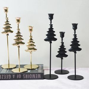 Titulares de vela Gold Black Christmas Luxo Candlestick de metal para festas Candelabra Decoração de mesa de jantar em casa