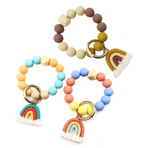 Bunte Perle Schlüsselanhänger Acryl Handgelenk Perlen Armband Schlüsselanhänger Quaste Regenbogen Schlüsselanhänger Anhänger Auto Schlüsselanhänger Geschenk