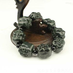 Strand KYSZDL Genuine Hetian Yu Bracelet Men Domineering Double-sided Maitreya Buddha Beads Stone Jewelry Gift