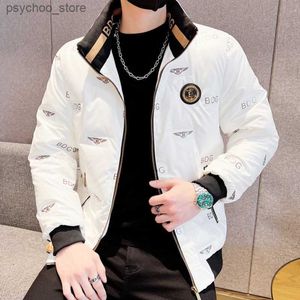 Winter Sleeves Letter Letter Print Stand Collar Shinny Solid Color Coat Men Shiny Jacket Down Blue Royal Q230823