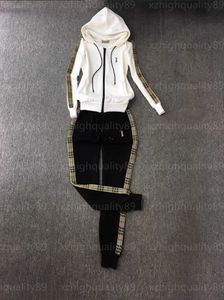 Damen-Trainingsanzug, Kapuzenpullover, Jogginghose, Hose, Trainingsanzug, Designer-Set, kariertes Band, lange Ärmel, Kapuze, Kordelzug, Reißverschluss, Jacke, Freizeithose, Designer-Trainingsanzug für Damen