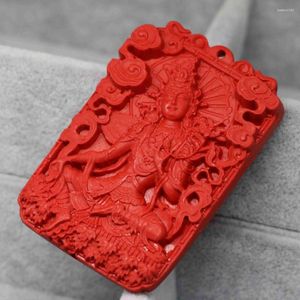 Pendant Necklaces Taiwan Synthetic Red Cinnabar Carved Blessing Buddha Rectangle Fit Chain Necklace Jewelry 38 59mm B1531