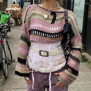 Kadın Sweaters y2k vintage tığ işi fishnet harajuku kawaii içi boş smock mahsulü en iyi kadınlar peri grunge büyük boylu örgü kazakları