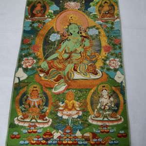 Other Event Party Supplies 36" Tibet Tibetan Embroidered Cloth Silk Buddhism Green Tara Kwan-yin Tangka Thangka Mural Buddha Home Decor 230823