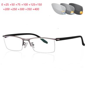 Sonnenbrillen Frames Aspherical Lens Sun Pochrom Grey Square Reading Glasse Men Metal Halb Frame Hyperopia Brille 0 25 50 bis 40 230823