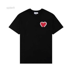 Paris mode mens designer t shirt amis broderad röd hjärta fast färg stor kärlek rund hals kort ärm t-shirt för män och kvinnor med samma stycke vn18