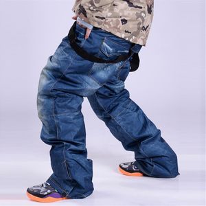 Men's Jeans Denim Snowboard Pants Winter Suspenders Ski Skate Snow Board Waterproof Windproof Warm Thickened Skiing230v