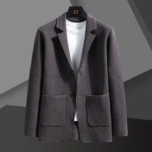 Мужские костюмы Blazers Высококачественный утолщенный кардиганский свитер Элегантный модный бизнес повседневная работа джентльмен Slim Fit Jacket 230823