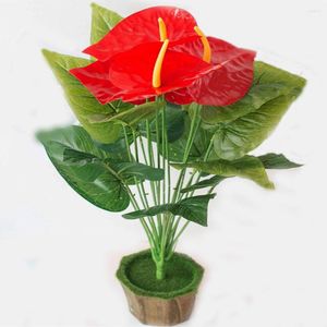 Decorative Flowers Artificial Green Plants 18-Pronged Anthurium Leaf Potted Fake Plant Faux Bonsai Indoor Outdoor Company Soft Decoration