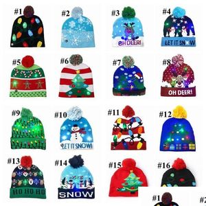 Cappelli da festa 16 Style LED NATALE HALLOWEEN BEanie a maglia Kids Baby Mom 20x21 cm inverno calda zucca da pupazzo di pupazzo di pupa