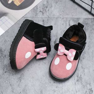 Boots 2023 New Winter Casual Polka Dot Printing Bow Plush Fashion Cute Girls Snow Boots Non-slip Children Ankle Boots Drop Shipping L0824