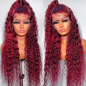 99J Red Wig Burgandy Curly Lace Frontal Human Hair Wigs 13x6 HD Lace Front Wig Transparent Deep Wave 13x4 Colored Glueless Wig