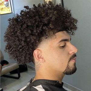 15 mm Afro Curl 1B Full Pu Toupee Mens Wig Indian Virgin Human Hair Sostituzione per uomini neri Express Delivery308e