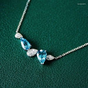 Zincirler JHY2023 Aquamarine Kolye İnce Takılar Katı 18K Altın Doğa 1.11ct Mavi Taş Taşları Kolyeler Kadınlar İçin Kolyeler