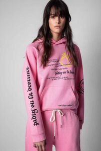 女性パーカースウェットシャツデザイナーZadig Voltaire Ladies Hoodie Sweatshirtファッション新しい女性プルーバージャンパープリントフェイスレターフリースパーカー