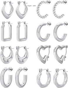 8 Pairs Stainless Steel Chunky Gold Silver Hoop Earrings Set Gold Earrings for Women Hypoallergenic Hoop Huggie Trendy Jewelry Earrings for Women and Girls