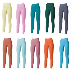 LL Womens Yoga Outfit Calça Slim Exercício Correndo Sportswear Adulto Cintura Alta Fitness Wear Meninas Meias Elásticas Skinny Gym Pant Secagem Rápida Nove Calças