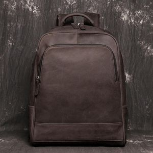 Backpack Highend A4 Vintage Siyah Kahverengi Gri Üst Tahıl Cowhide Orijinal Deri 14 '' Dizüstü Bilgisayar Erkek Erkek Seyahat Çantası M30055