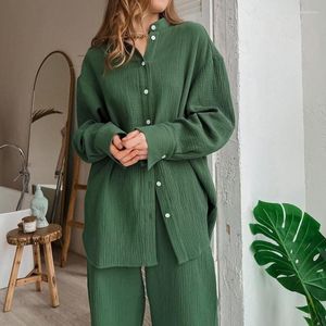 Женская одежда для сна Пижама зеленый хлопок с одной грудью рубашки с широкой ногой, изящны для женской гостиной 2 часа