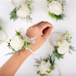 Charm Bracelets Bridesmaid Wrist Fake Silk Rose Flower Corsage Artificial Flowers Fairy For Wedding Engagement Dancing Party Decor