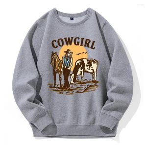 Hoodies masculinos a cowgirl e seu cavalo de vaca vivem no oeste masculino quente velo pullovers novidade moda com capuz harajuku tendência topos