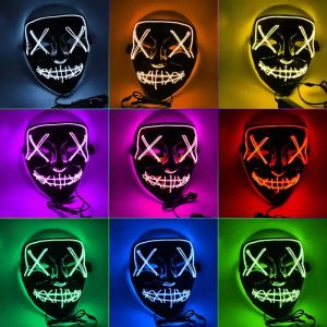 Máscaras de terror de Halloween LED Máscaras brilhantes V Purge Máscaras eleitorais Fantasia DJ Party Light Up Máscaras que brilham no escuro 10 cores