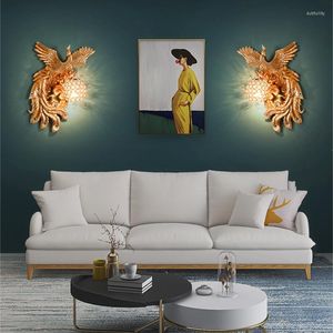 Wall Lamps Modern Gold Peacock Led Lamp Lights Bedroom Living Room Dining Art Decoration Animal Crystal Indoor Lighting Fixture