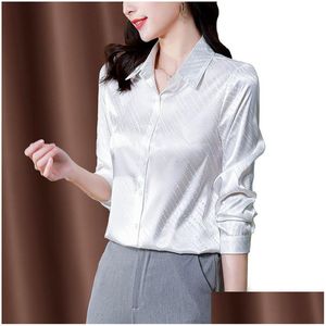 Damenblusen Hemden 2022 Frauen Designerin White Long Sleeve Luxury Seidenhemd Vintage Revers Casual Lady Office Button Down Spring DHGE3