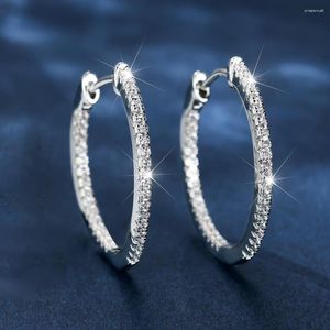 Hoop Earrings Punk White Zircon Thin Round For Women Silver Gold Color Blue Stone Circle Wedding Hoops Female Party Jewelry Gift