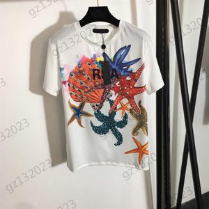 女性服Tシャツ漫画シェルフィッシュシェルプリントラウンドネック半袖トップスルースカジュアルジョーカーティーデザイナーブランド女性AP167M