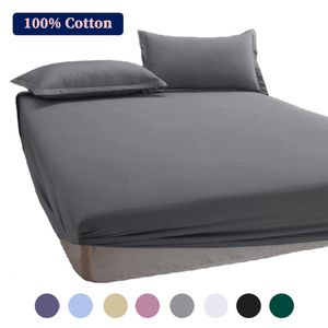 Conjuntos de cama 100 algodão lençol com faixas elásticas antiderrapantes capas de colchão ajustáveis para cama de solteiro duplo king queen 140 160 200 cm 230824