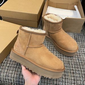 ugglies designer snow ug boots australian women boot tasman bailey Chestnut winter buckle fur snow Half Knee Short lady Sheepskin and wool integrated glies slipper