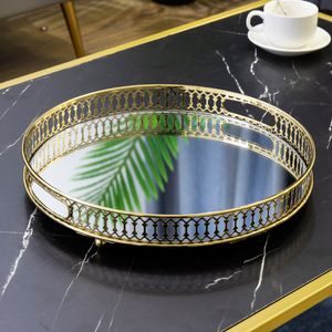 Dekoratif tabaklar Avrupa tarzı metal tepsi süslemeleri ayna sehpa basit oyuk dışarı dekoratif plaka mücevher tabağı oturma odası süsleri 230823