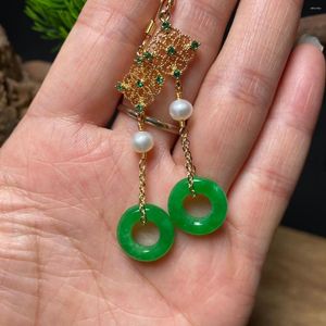 Dangle Earrings Beautiful Emerald Pearl Green Jade Earring For Woman Natural Chain Hanging Luxury Jewelry Girl's Gift