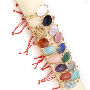 Charm Bracelets Natural Stone Pendant Faceted Healing Crystal Agate Golden Alloy Beads Red Cord Knitting For Jewelry Gift