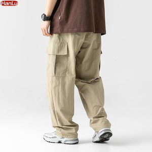 Calças masculinas primavera verão multibolso carga casual cor sólida reta baggy wideleg homens 230825