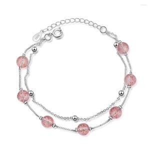 Charm Bracelets Promotion Fashion Pink Strawberry Quartz Crystal Platinum Plated Ladies Jewelry Women No Fade Wholesale