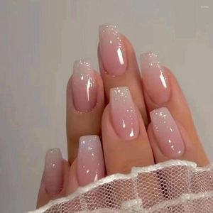 Falsas unhas longas bailarina moda gradiente rosa dicas de unhas francesas destacáveis capa completa falsa mulheres meninas