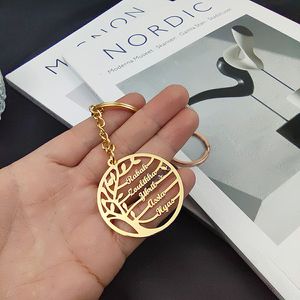 Nyckelringar Lanyards Tree of Life Keychain för kvinnor 1-6 Namn Familjmedlem Key Ring Custom Rostly Steel Jewelry Men's Accessories Wholesale 230823