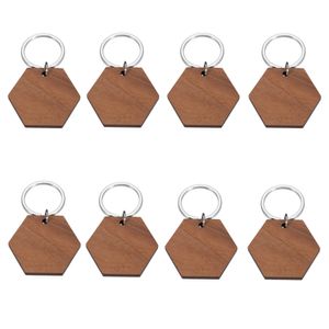 Keychains Lanyards 10pcs leer Holzschlüsselkettenhexagon Gravur Keyring -ID Name Benutzerdefinierte DIY -Zubehör für Hundekatze -ID -Tag Pet Accessoires 230823