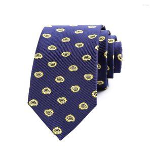 Bow Ties 7CM Mens Necktie Navy Blue W/ Yellow Cute Paisley Ascot For Man Wedding Polyester Silk Cravat Business Party Corbatas Para