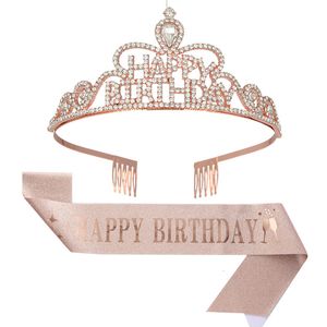 Headbands Happy Birthday Crown hairband Crystal Headdress Hair Accessories Party 230823